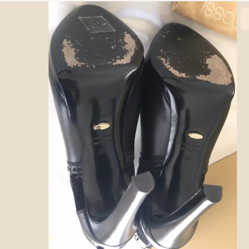 Sergio Rossi Leather/Sued Black Ankle Booties Sz 7 - Picture 6 of 10